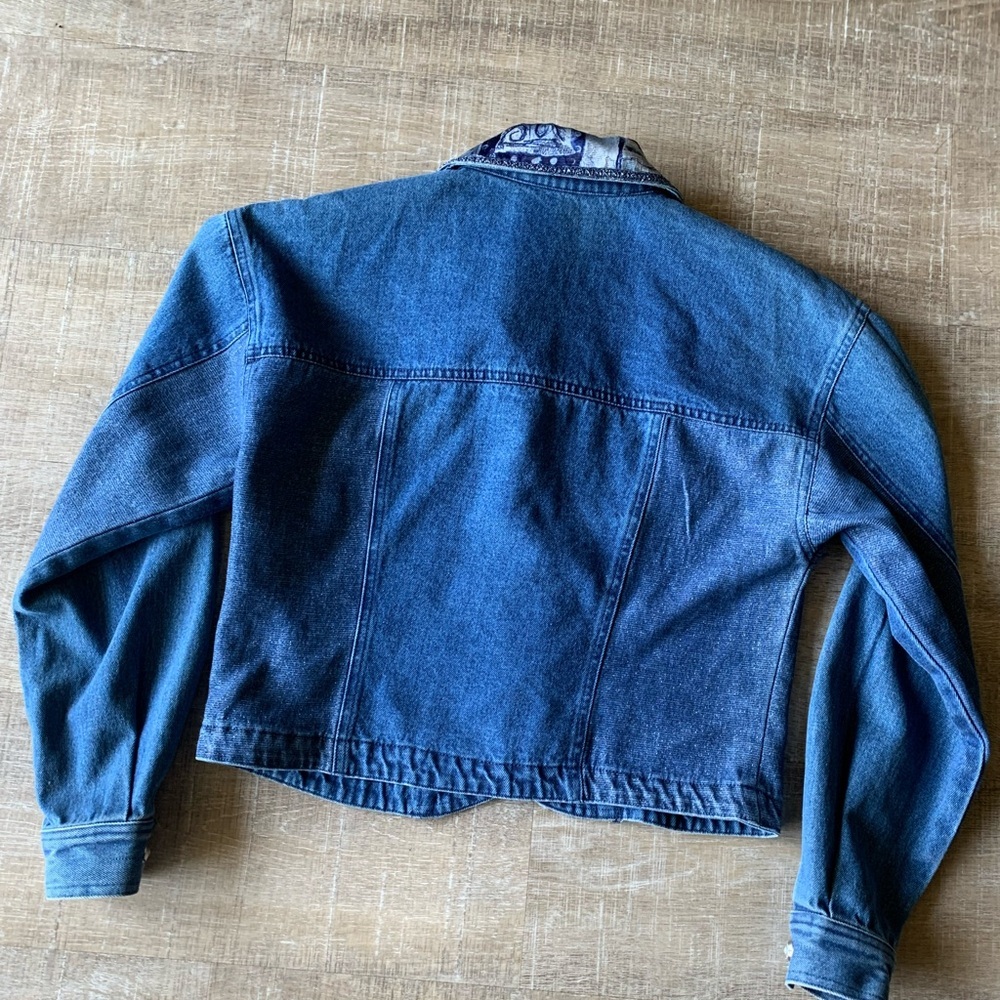 ▶️ Vintage Cropped Denim Jacket Womens 4 Embroidered Studded Western 90s - Picture 8 of 15